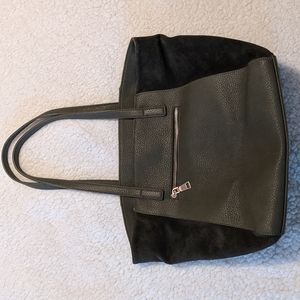 Green Faux-Leather & Suede Tote